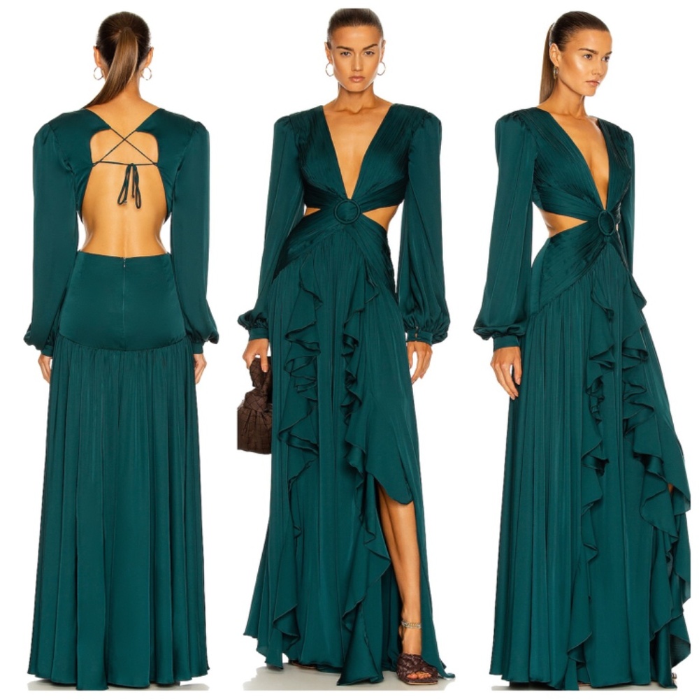 PatBO Prussian Green Cutout Plunge Gown Size 2